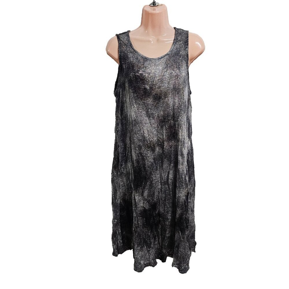Alembika Sleeveless Short Dress Women Size 3 Black Silver Crinkle Mesh Cotton